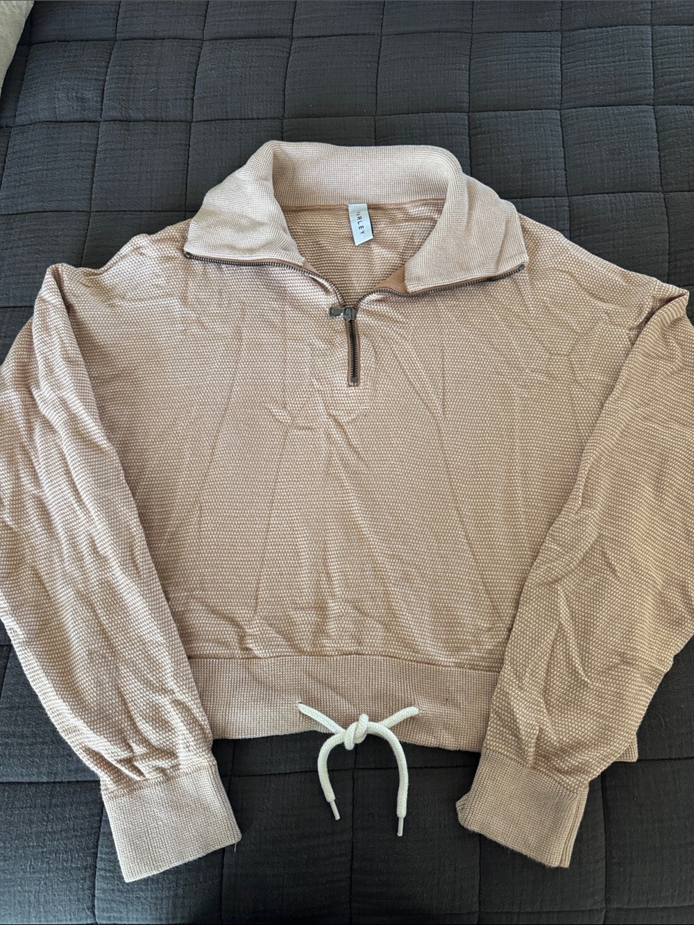 Varley Cream Waffle-Knit Half-Zip Drawstring Sweater